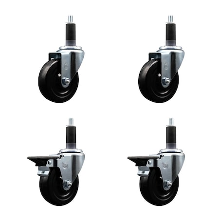 Service Caster 4'' Hard Rubber Wheel Swivel 1-1/8'' Expand Stem Caster Set 2 Brakes, 4PK SCC-EX20S414-HRS-2-PLB-2-118